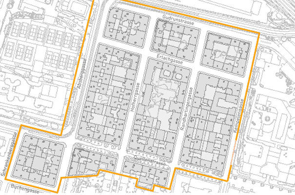 Das Blocksanierungsgebiet liegt im 10.Bezirk in der Nähe des neuen Zentralbahhofs.